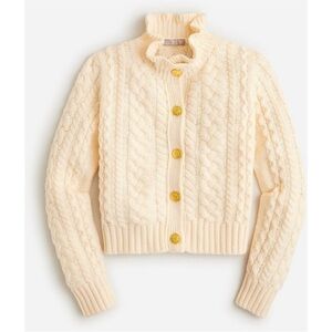 J.Crew Ruffleneck Cable Cardigan Sweater XXL White Cream BV351 Gold Buttons NWT
